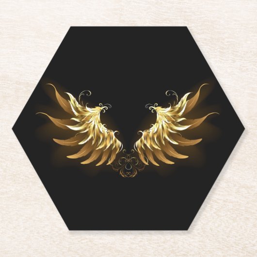 Golden Angel Wings op zwarte achtergrond Kartonnen Onderzetters (Voorkant)