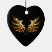 Golden Angel Wings op zwarte achtergrond Keramisch Ornament (Rechts)