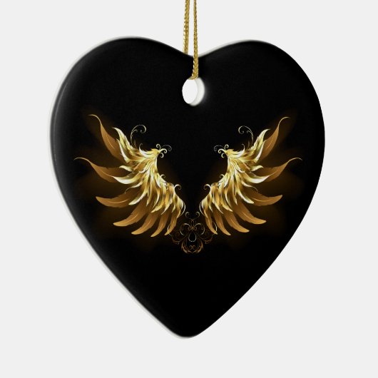 Golden Angel Wings op zwarte achtergrond Keramisch Ornament (Rechts)