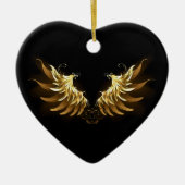 Golden Angel Wings op zwarte achtergrond Keramisch Ornament (Voorkant)