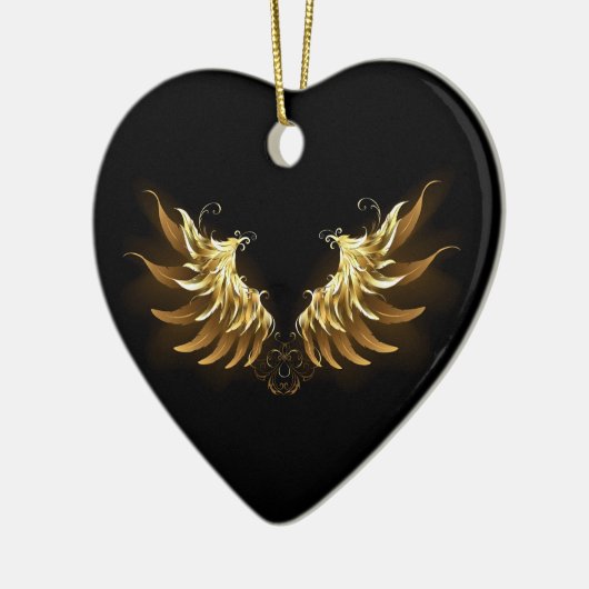Golden Angel Wings op zwarte achtergrond Keramisch Ornament (Links)