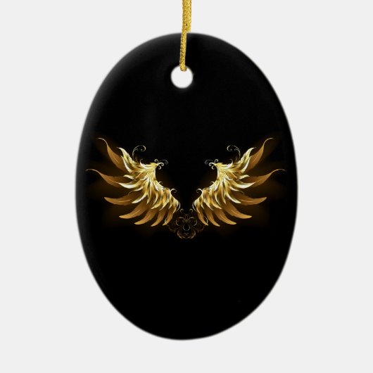 Golden Angel Wings op zwarte achtergrond Keramisch Ornament (Voorkant)