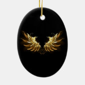 Golden Angel Wings op zwarte achtergrond Keramisch Ornament (Achterkant)