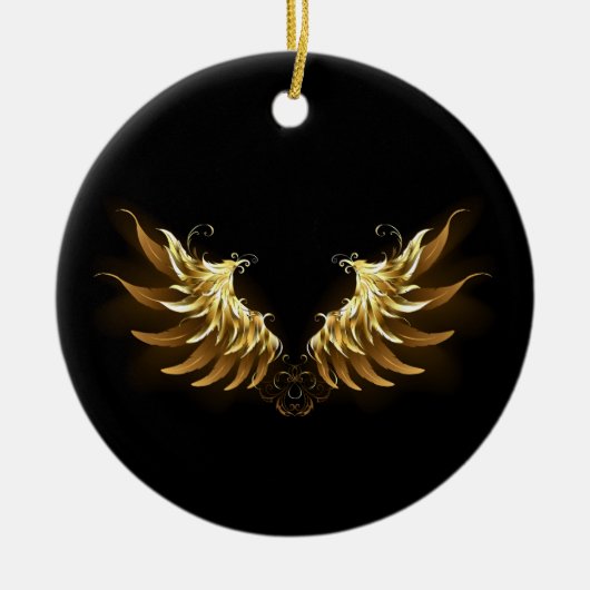 Golden Angel Wings op zwarte achtergrond Keramisch Ornament (Voorkant)