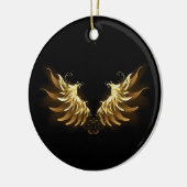 Golden Angel Wings op zwarte achtergrond Keramisch Ornament (Links)
