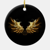 Golden Angel Wings op zwarte achtergrond Keramisch Ornament (Achterkant)
