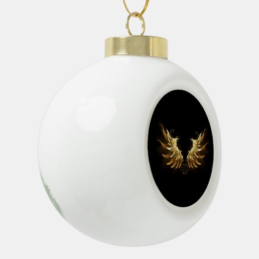 Golden Angel Wings op zwarte achtergrond Keramische Bal Ornament (Links)