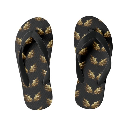 Golden Angel Wings op zwarte achtergrond Kinder Teenslippers (Voetbed)