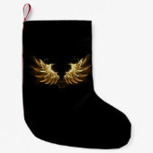 Golden Angel Wings op zwarte achtergrond Kleine Kerstsok (Voorkant)