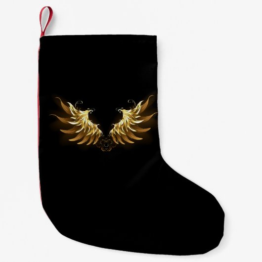 Golden Angel Wings op zwarte achtergrond Kleine Kerstsok (Voorkant)