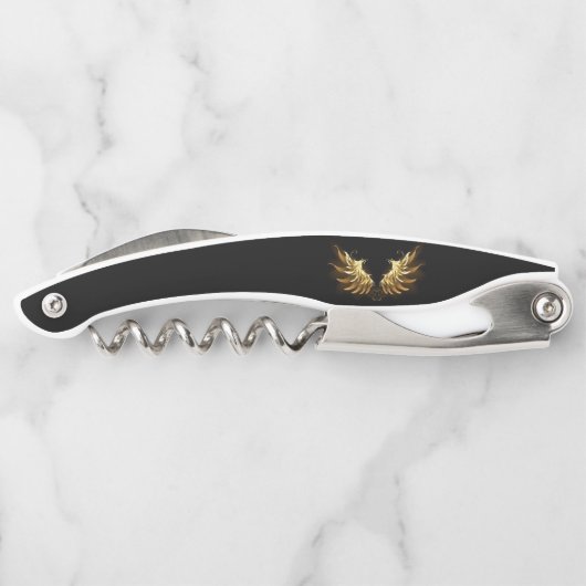 Golden Angel Wings op zwarte achtergrond Kurkentrekker (Achterkant)