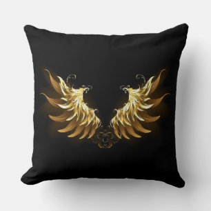 Golden Angel Wings op zwarte achtergrond Kussen