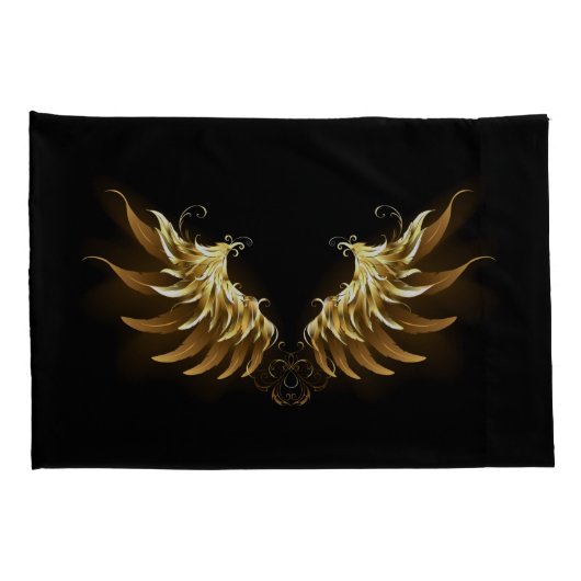 Golden Angel Wings op zwarte achtergrond Kussensloop (Achterkant-Rechts)