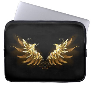 Golden Angel Wings op zwarte achtergrond Laptop Sleeve
