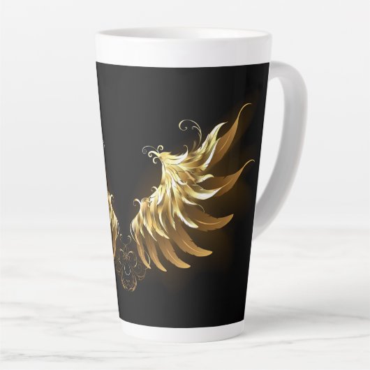 Golden Angel Wings op zwarte achtergrond Latte Mok (Rechterhoek)