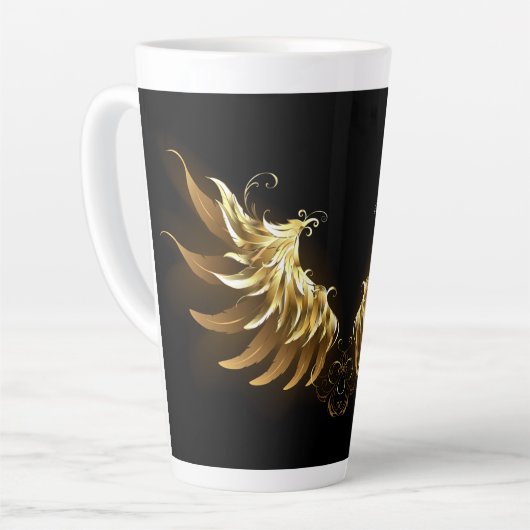 Golden Angel Wings op zwarte achtergrond Latte Mok (Linkerhoek)