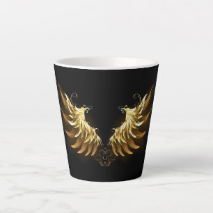 Golden Angel Wings op zwarte achtergrond Latte Mok