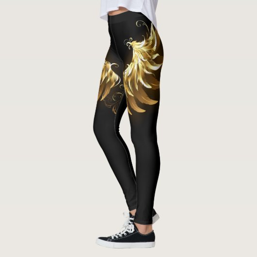 Golden Angel Wings op zwarte achtergrond Leggings (Links)