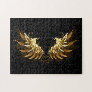 Golden Angel Wings op zwarte achtergrond Legpuzzel