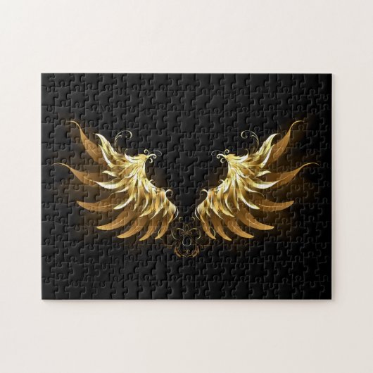 Golden Angel Wings op zwarte achtergrond Legpuzzel (Horizontaal)