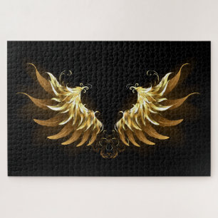 Golden Angel Wings op zwarte achtergrond Legpuzzel