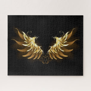 Golden Angel Wings op zwarte achtergrond Legpuzzel