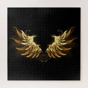 Golden Angel Wings op zwarte achtergrond Legpuzzel