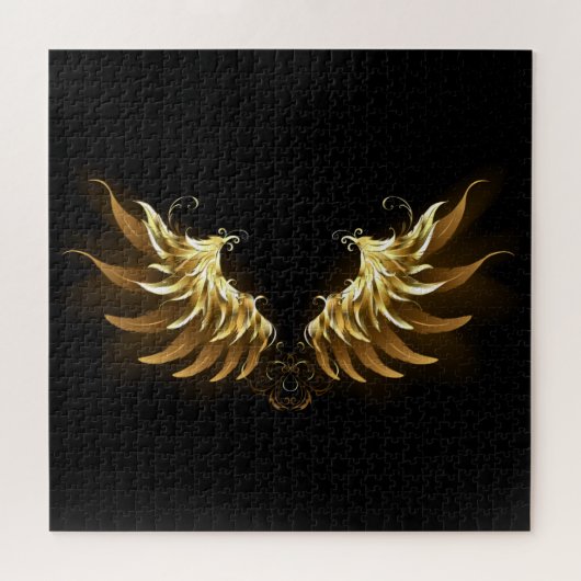 Golden Angel Wings op zwarte achtergrond Legpuzzel (Horizontaal)