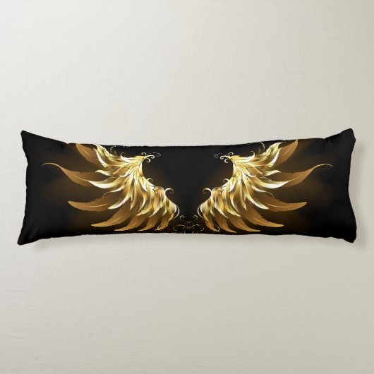 Golden Angel Wings op zwarte achtergrond Lichaamskussen (Voorkant)
