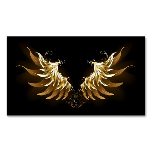 Golden Angel Wings op zwarte achtergrond Magnetisch Visitekaartje (Voorkant)