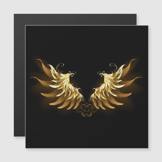 Golden Angel Wings op zwarte achtergrond Magnetische Uitnodiging (Voorkant / Achterkant)