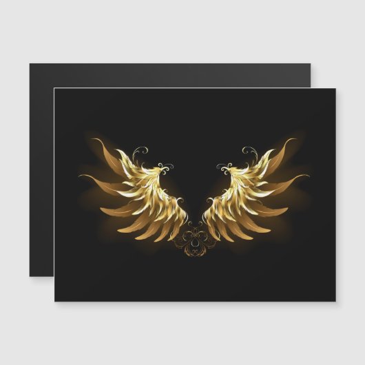 Golden Angel Wings op zwarte achtergrond Magnetische Uitnodiging (Voorkant / Achterkant)