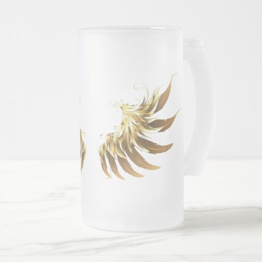 Golden Angel Wings op zwarte achtergrond Matglas Bierpul (Voorkant rechts)