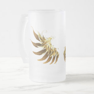 Golden Angel Wings op zwarte achtergrond Matglas Bierpul