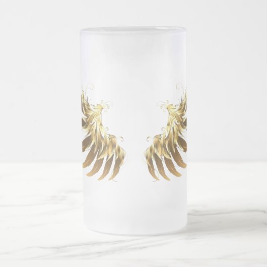 Golden Angel Wings op zwarte achtergrond Matglas Bierpul (Center)