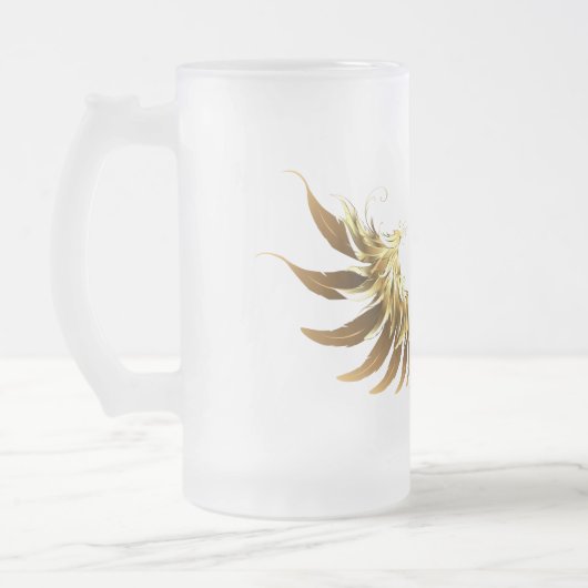 Golden Angel Wings op zwarte achtergrond Matglas Bierpul (Links)