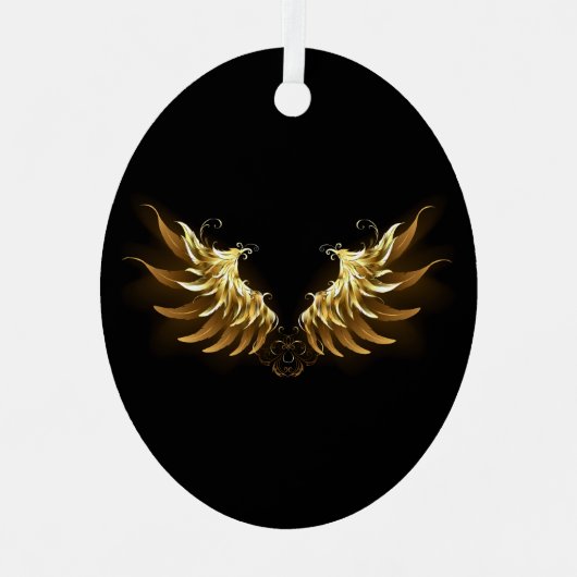 Golden Angel Wings op zwarte achtergrond Metalen Ornament (Voorkant)