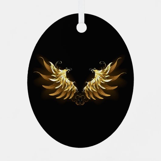 Golden Angel Wings op zwarte achtergrond Metalen Ornament (Achterkant)