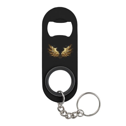 Golden Angel Wings op zwarte achtergrond Mini Flessenopener (Achterkant)