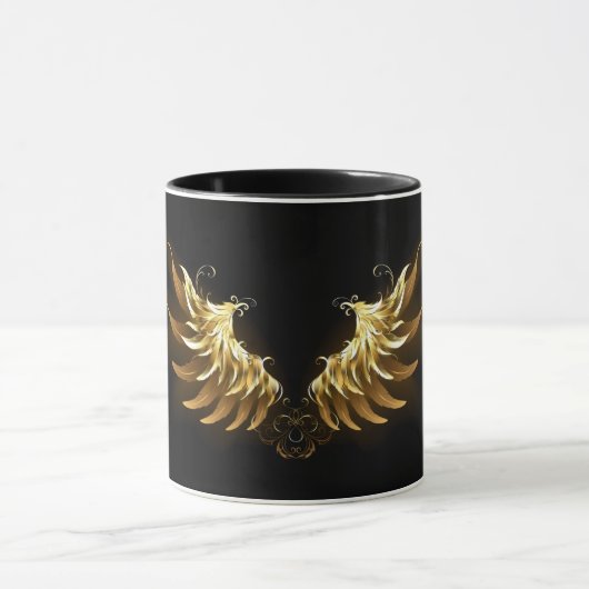 Golden Angel Wings op zwarte achtergrond Mok (Midden)