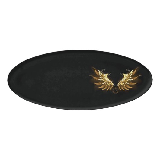 Golden Angel Wings op zwarte achtergrond Naambadge (Voorkant)