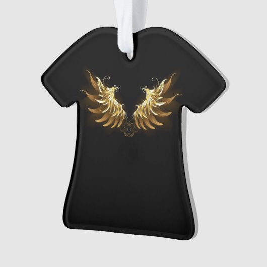 Golden Angel Wings op zwarte achtergrond Ornament (voorkant)