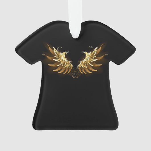 Golden Angel Wings op zwarte achtergrond Ornament (achterkant)