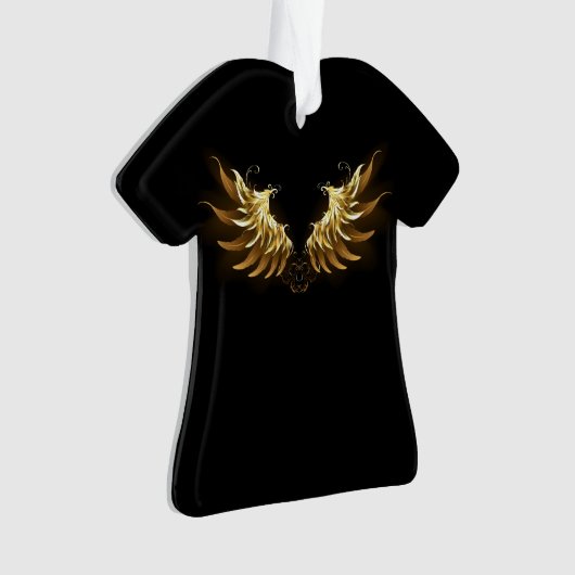 Golden Angel Wings op zwarte achtergrond Ornament (voorkant)
