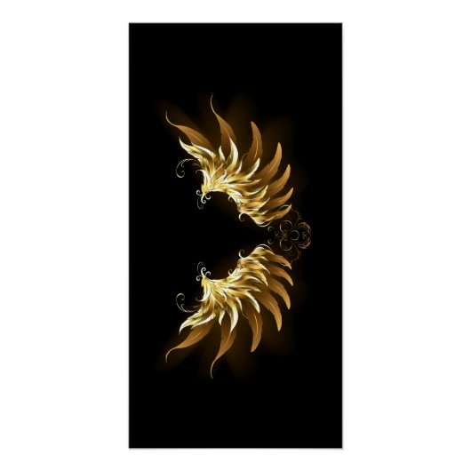 Golden Angel Wings op zwarte achtergrond Perfect Poster (Voorkant)