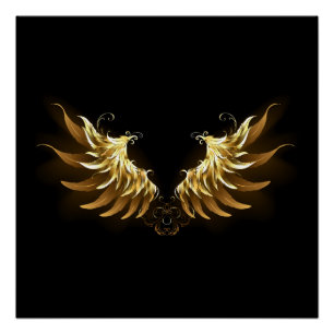 Golden Angel Wings op zwarte achtergrond Perfect Poster