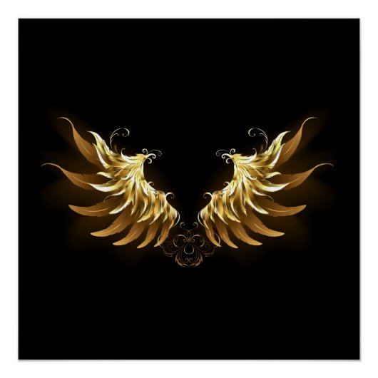 Golden Angel Wings op zwarte achtergrond Perfect Poster (Voorkant)
