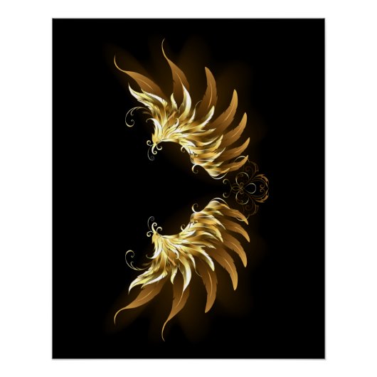 Golden Angel Wings op zwarte achtergrond Perfect Poster (Voorkant)