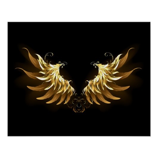 Golden Angel Wings op zwarte achtergrond Perfect Poster (Voorkant)