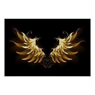 Golden Angel Wings op zwarte achtergrond Perfect Poster